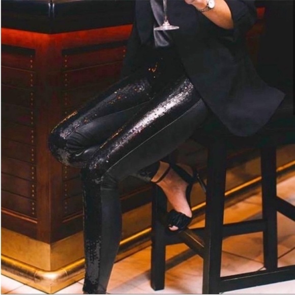 Spanx Faux Leather Sequin Leggings Black Size S - Picture 2 of 15